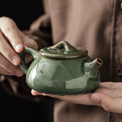 哥窑茶壶开片可养陶瓷