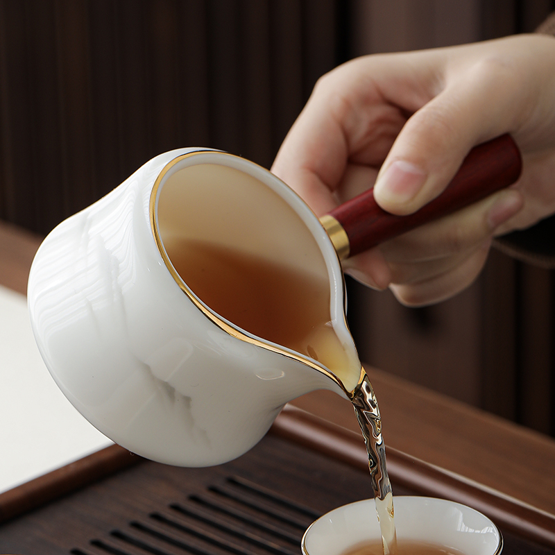 德化羊脂玉白瓷公道杯侧把防烫大号茶海匀杯分茶器家用功夫茶具