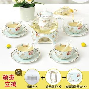欧式花茶杯子英式下午茶具煮水果花茶壶套装陶瓷玻璃茶壶蜡烛加热