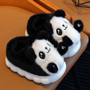 室内居家保暖小孩毛绒拖可爱男女童拖鞋 男鞋 包跟 儿童棉拖鞋 熊猫款