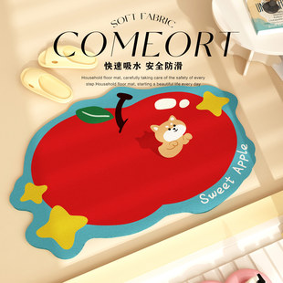 红色卡通家用卫生间进门防滑硅藻泥地毯吸水耐脏脚垫厕所浴室地垫