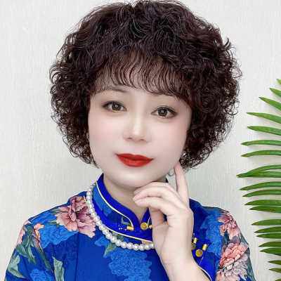 假发女短发真发全真人发新款时尚小卷烫妈妈款卷发自然蓬松假发套