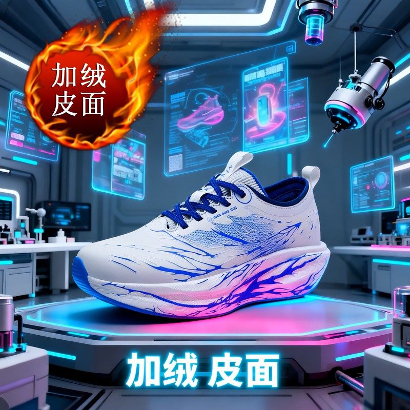 赤兔9Pro跑步鞋冬季加绒皮面跑鞋超轻专业碳板男童运动二棉鞋加绒