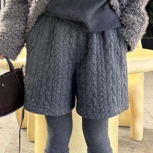 大超小越麻花五分加绒羊毛裤女冬2025新款加厚休闲阔腿短裤打底裤