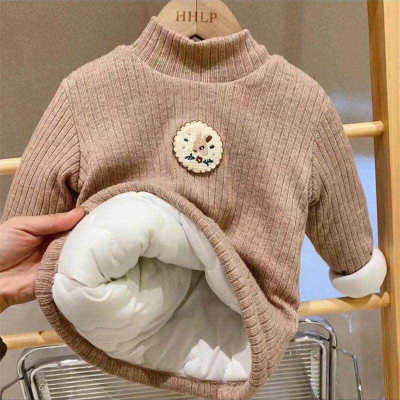 儿童宝宝棉袄冬加绒加厚男女童半高领卡通卫衣婴儿保暖打底衫上衣