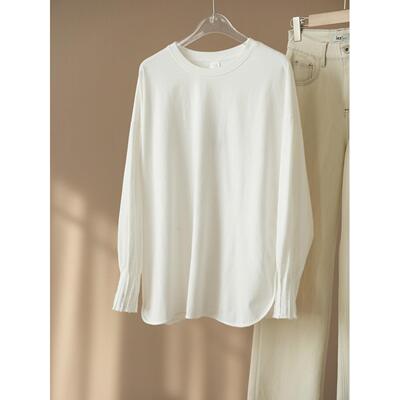 180g女式水洗棉拉绒手风琴袖圆领长袖棉底衬衫春装