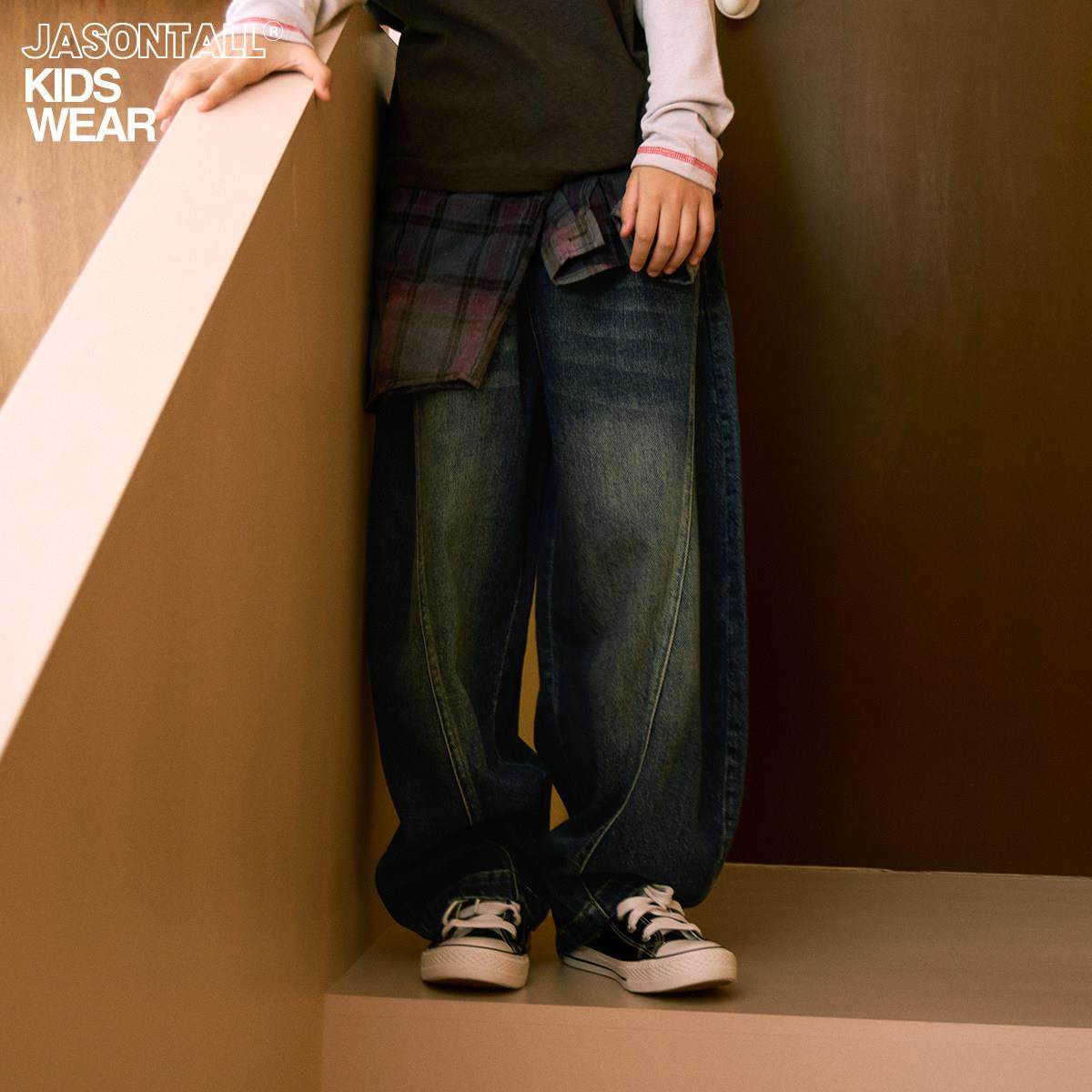 蓝色磨白软牛仔长裤儿童裤子百搭版型好松紧腰宽松男女童装春秋新,童装/婴儿装/亲子装,儿童牛仔裤,淘宝优惠券,粉丝福利购,淘宝优惠卷