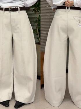 韩系设计感弯刀休闲裤2025冬季新款加绒高腰显瘦宽松阔腿裤