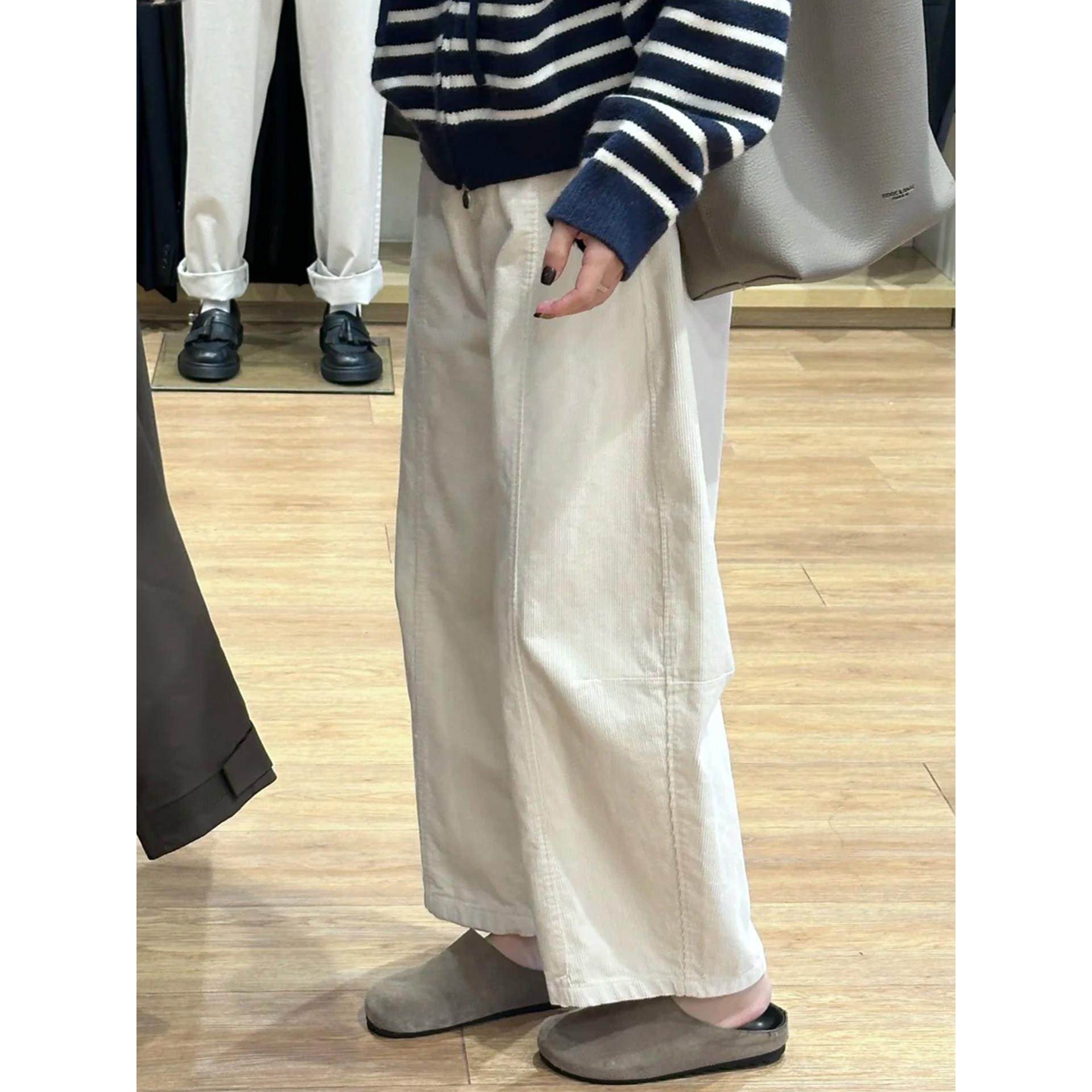 小个子加绒加厚裤子女胖mm灯芯绒阔腿裤大码九分奶奶裤梨形报恩裤