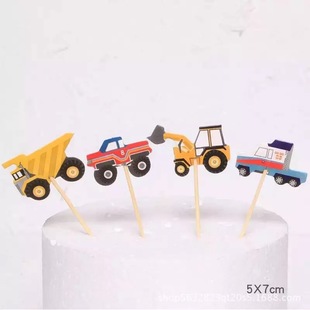 生日蛋糕装饰车子模型工程车摆件车玩具 造型儿童车挖土机挖掘机