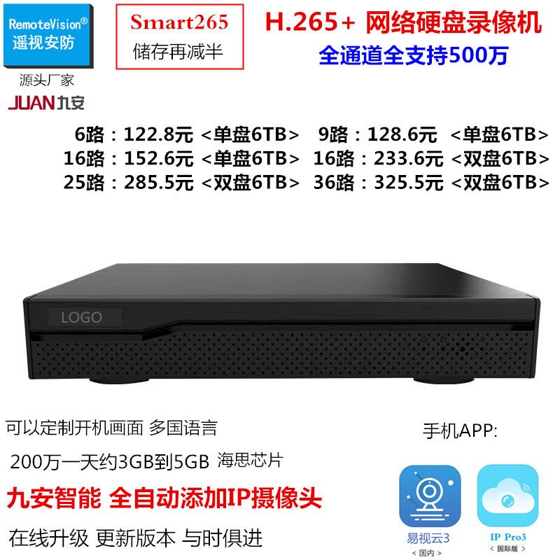 4路8路16路36路网路硬碟录影机H.265数字监控录影机NVR九安易视云