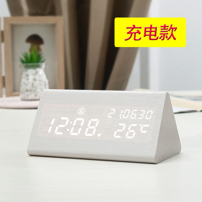 简约电子屏幕闹钟学生静音夜光电子钟创意床头木座钟老人卧室时表