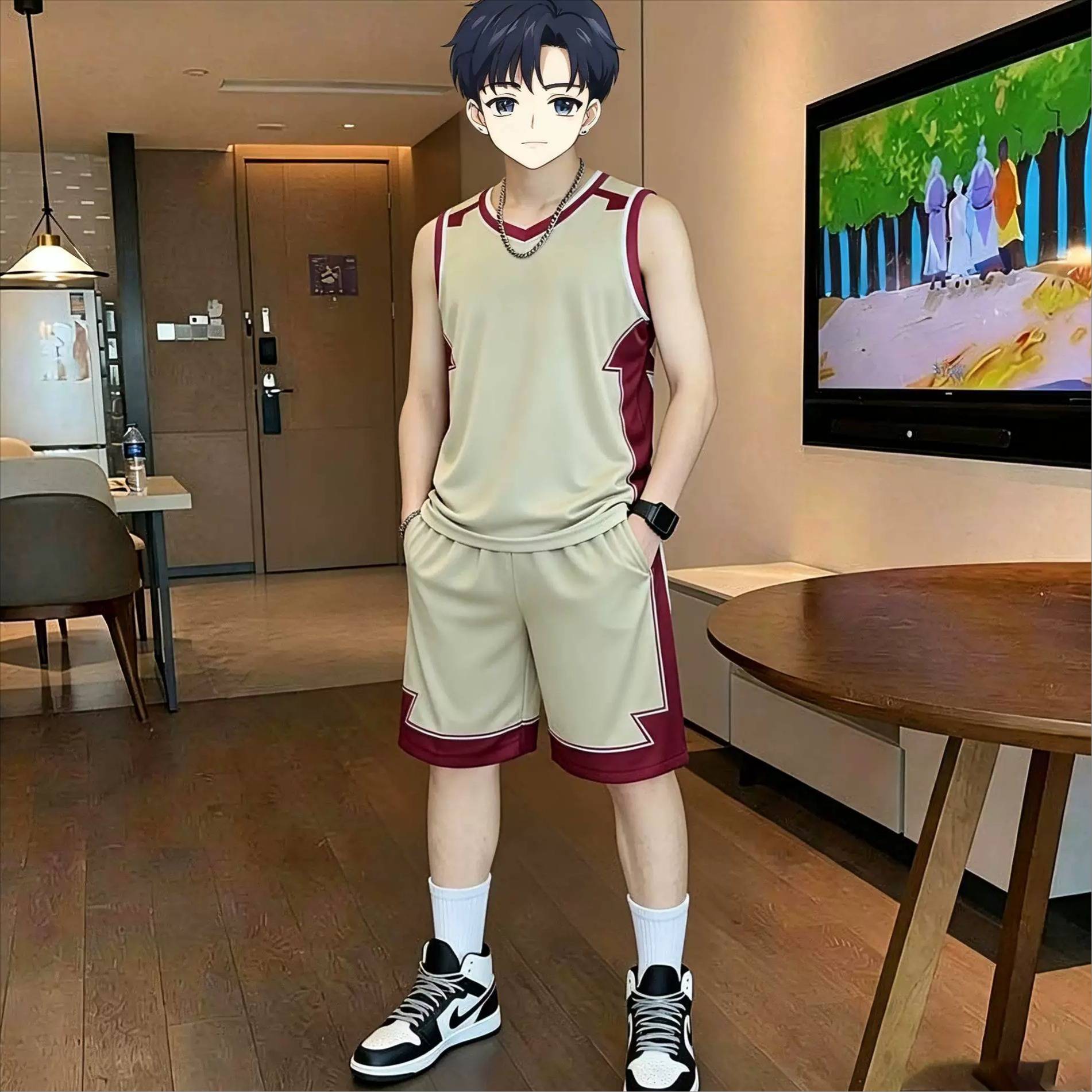 篮球服男冰丝速干无袖运动套装