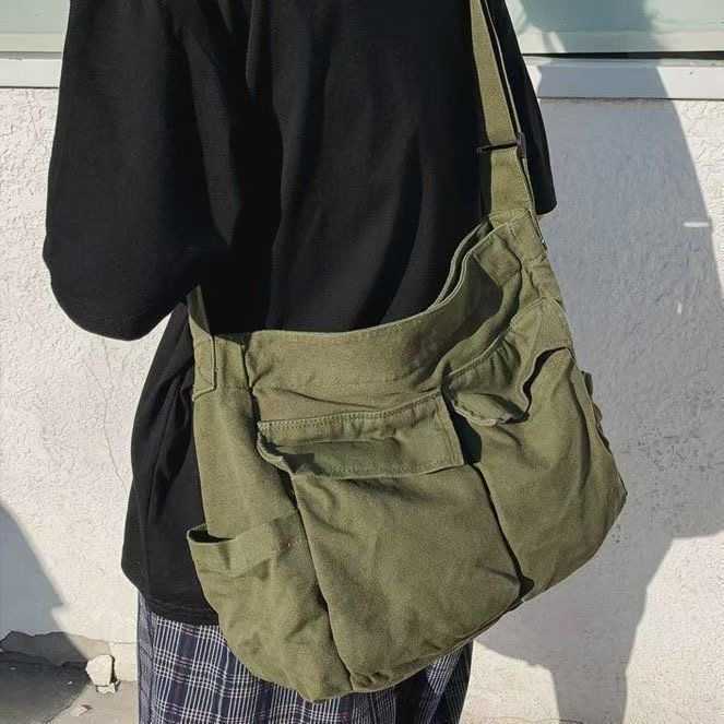 日系复古帆布包男斜挎包大容量