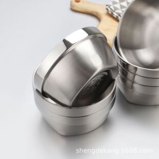 不锈钢304碗磨砂内外双层碗方圆碗加厚圆滑儿童学生饭碗零售