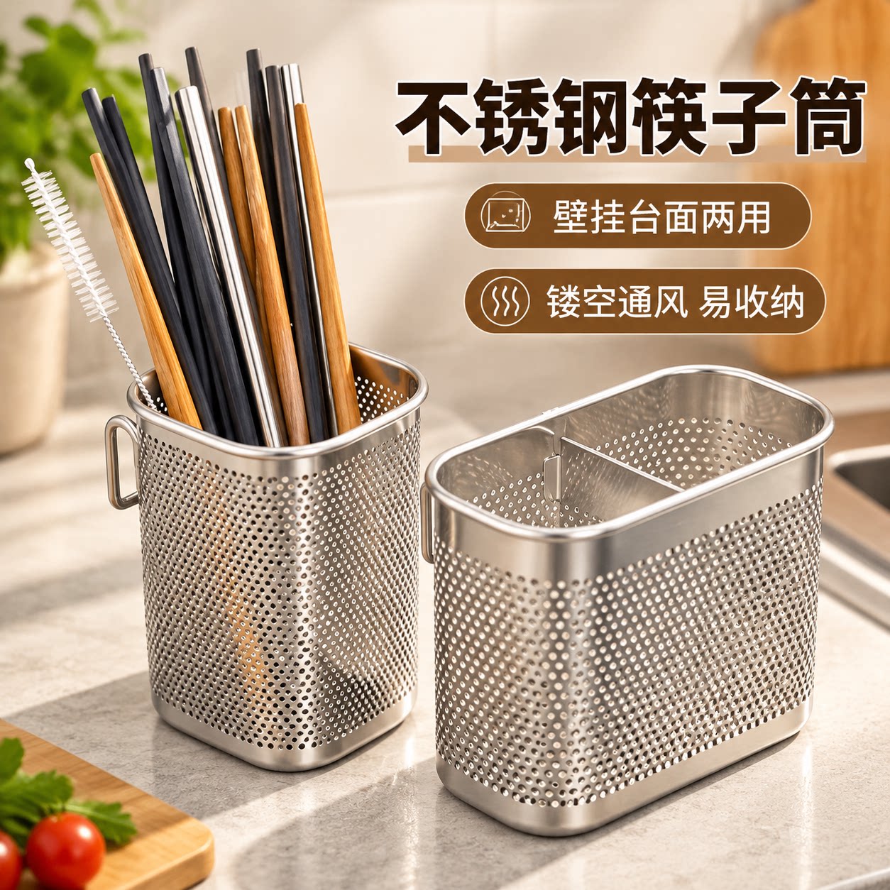 新款不锈钢筷子筒厨房挂式