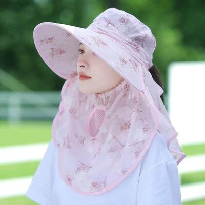 下地干活遮阳帽女士采茶帽防晒面罩帽子一体护颈防紫外线太阳帽