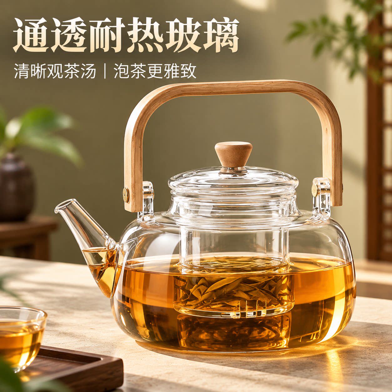 新款耐高温玻璃茶壶煮茶壶可明火复古烧水壶茶水分离提梁壶泡茶