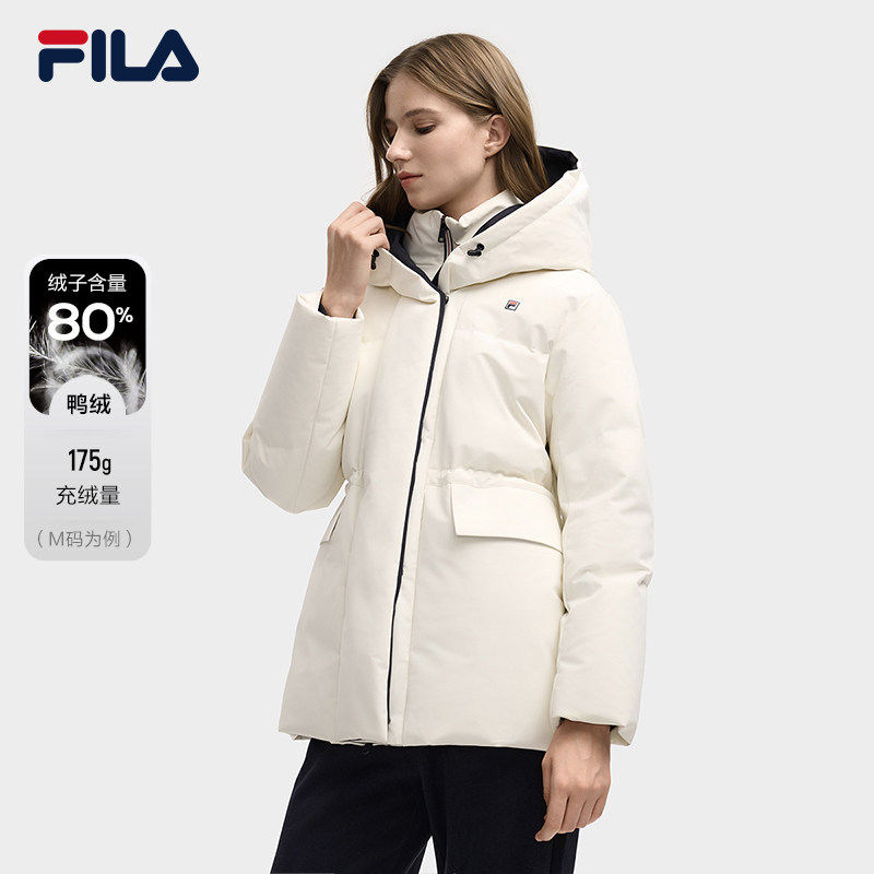 FILA 斐乐官方女士中长款羽绒服2025冬新款休闲宽松连帽保暖外套