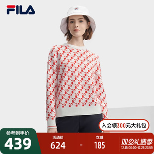 爱心满印潮流保暖休闲毛衣女款 2023冬季 上衣 斐乐女子编织衫 FILA