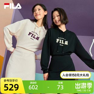FILA 斐乐连衣裙2024秋季新款运动休闲连帽宽松显瘦打底卫衣裙