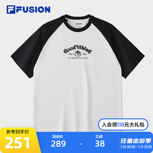 新款 衫 2024秋季 宽松T恤 插肩袖 FUSION斐乐潮牌情侣款 FILA 针织短袖