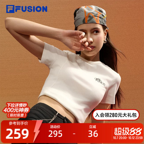 FILA FUSION斐乐潮牌女子针织短袖衫秋季新款时尚休闲紧身T恤