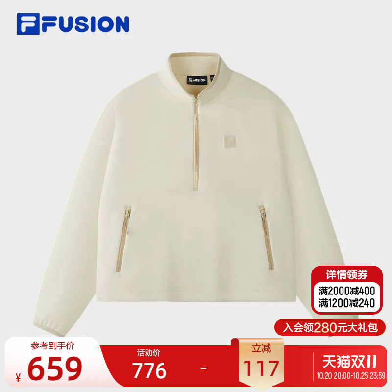 FILA FUSION斐乐潮牌机能风套头卫衣26冬季新款女子宽松保暖上衣