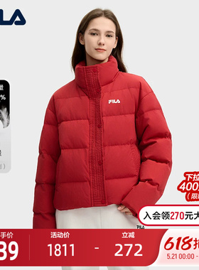 FILA 斐乐女羽绒服2025春新年款时尚休闲舒适红色带手套保暖外套