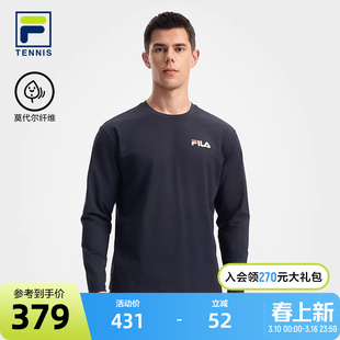 FILA 斐乐官方男针织长袖T恤秋季新款网球运动宽松圆领长袖衫上衣