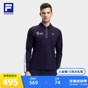 基础网球运动上衣 FILA 斐乐官方男子针织长袖 POLO衫 2023冬季