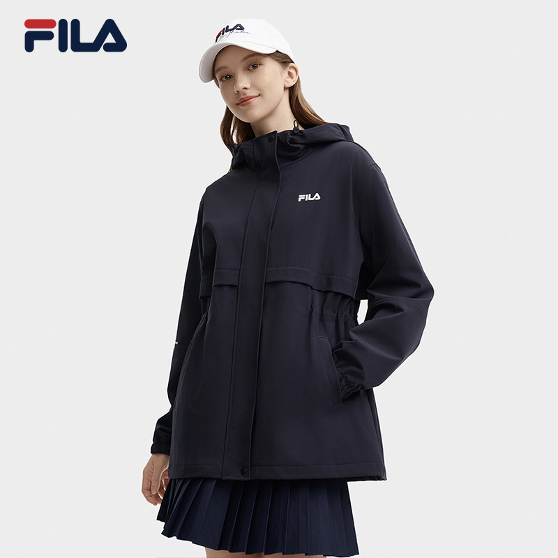 FILA 斐乐官方女士梭织外套2024秋新款时尚休闲收腰宽松连帽