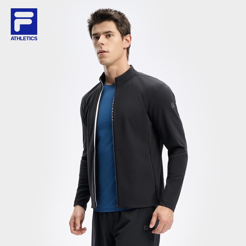 FILA 斐乐官方男士针织长袖外套2024秋新款健身运动简约立领