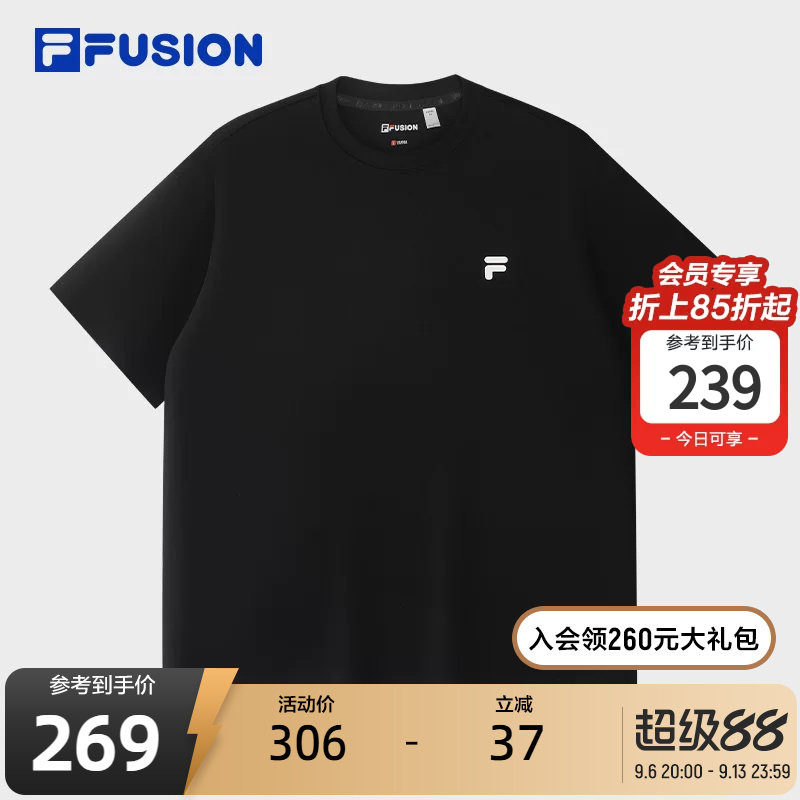 FILA FUSION斐乐潮牌情侣款针织短袖衫2026春新款纯棉宽松圆领T恤