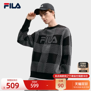 FILA 斐乐官方男子编织衫2026春新款时尚休闲舒适棋盘格套头毛衣