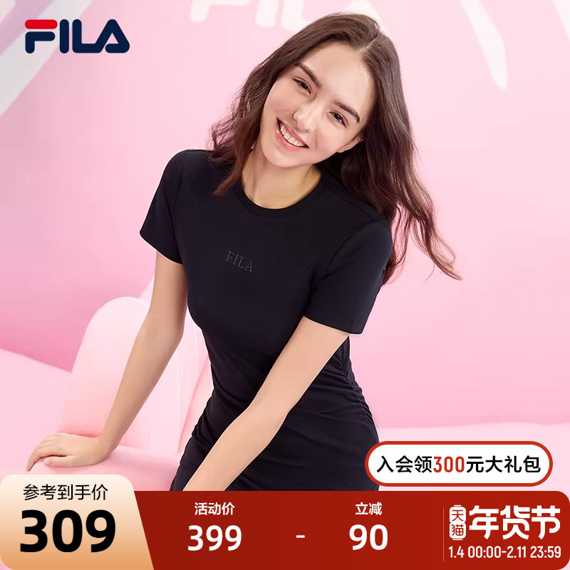 FILA斐乐连衣裙女2024夏季新款时尚休闲简约开衩修身T恤裙长裙子,运动服/休闲服装,运动连衣裙,淘宝优惠券,粉丝福利购,淘宝优惠卷