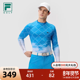 FILA 斐乐官方男子针织长袖衫2024秋新款高尔夫运动满印渐变长T恤