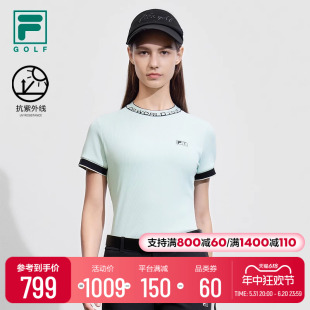 FILA 2024春新款 衫 斐乐官方女子针织短袖 蝴蝶结高尔夫运动防晒T恤