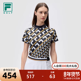 FILA斐乐官方女短袖24秋新高尔夫运动满印防晒T恤