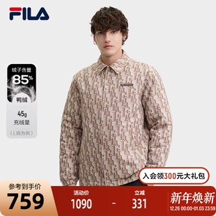 保暖潮流男外套 羽绒服2024冬新翻领满印时尚 FILA 斐乐男子轻薄款