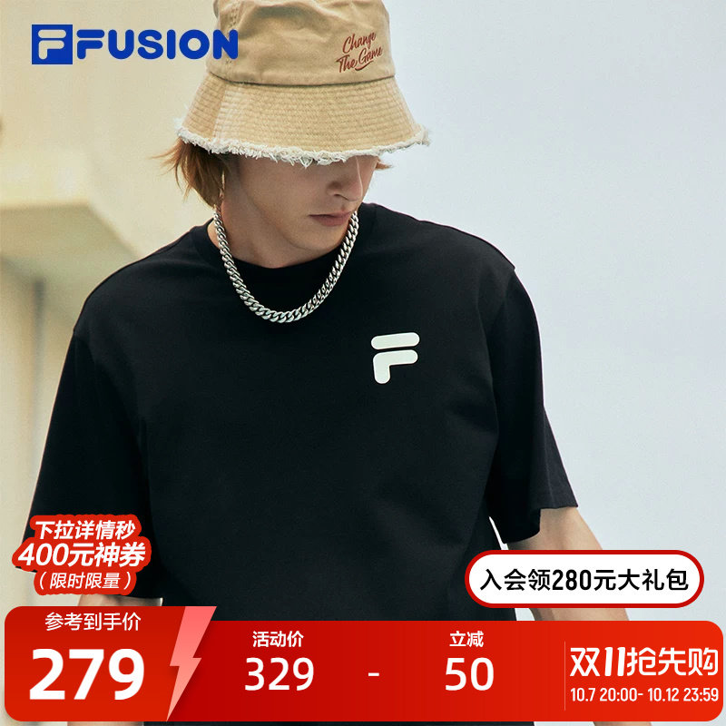 FILA FUSION斐乐情侣运动T恤夏纯棉宽松运动短袖上衣男女
