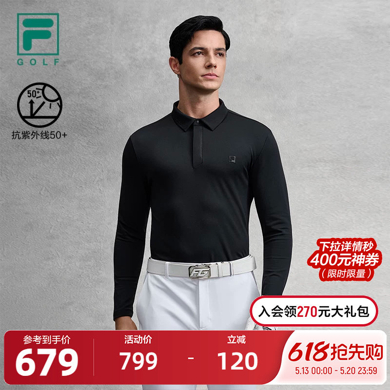 FILA 斐乐官方男子针织长袖POLO衫2025冬新款高尔夫运动