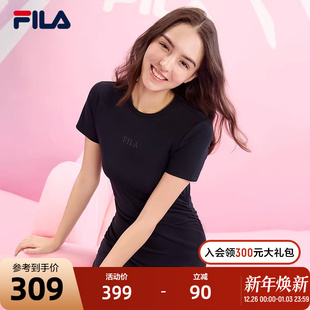 休闲简约开衩修身 时尚 T恤裙长裙子 新款 FILA斐乐连衣裙女2024夏季