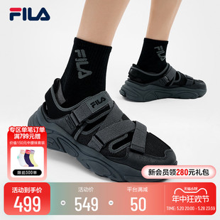 新款 2024夏季 复古运动凉鞋 FILA 火星鞋 斐乐官方男鞋 休闲凉拖黑色