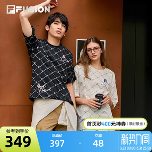 新款 FILA 春季 衫 休闲宽松短T纯棉T恤 FUSION斐乐潮牌情侣针织短袖