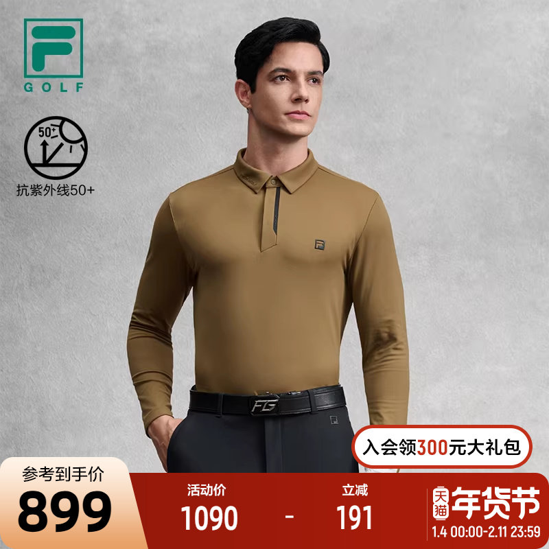 FILA 斐乐官方男子针织长袖POLO衫2025冬新款高尔夫运动防晒上衣