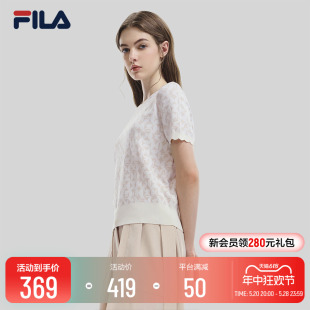 上衣 2023秋简约通勤休闲编织短袖 FILA Emerald斐乐女子编织衫