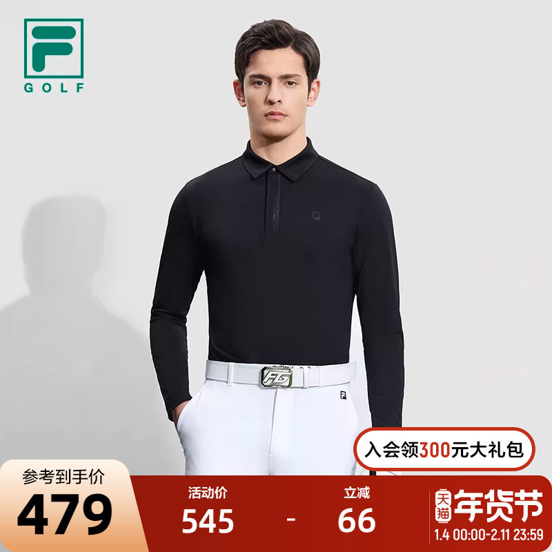 FILA 斐乐官方男子针织长袖POLO衫2023秋防晒高尔夫运动上衣