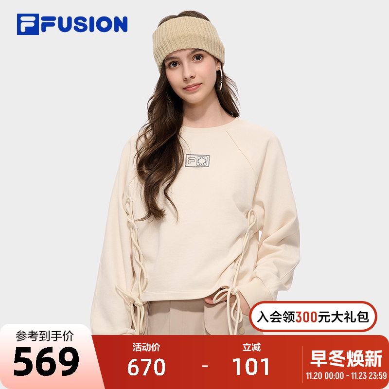 FILA FUSION | DOE斐乐潮牌女子套头卫衣2025秋新款休闲针织上衣
