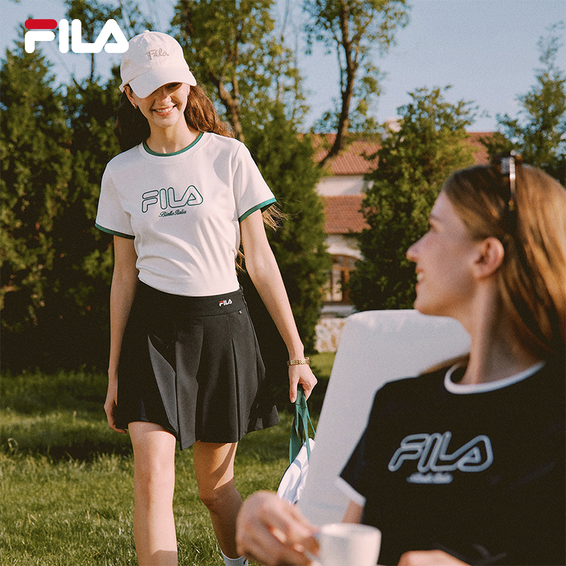 FILA 斐乐官方女子针织短袖衫2025秋新款时尚休闲简约撞色纯棉T恤
